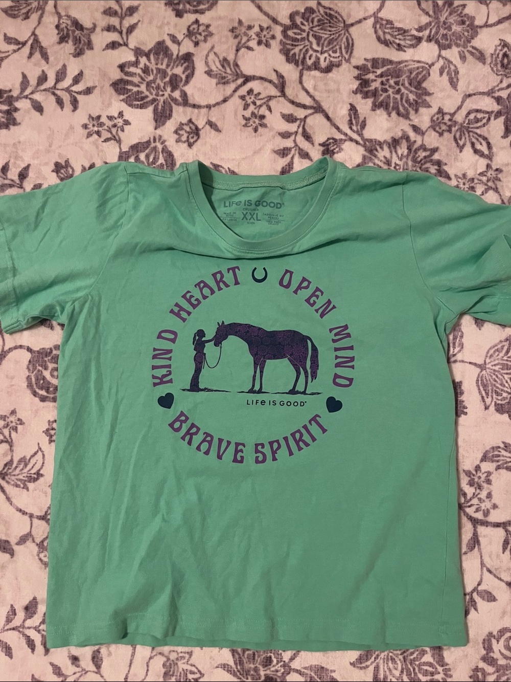 Life Is Good Green Kids' Brave Spirit Graphic Tee with Purple Print